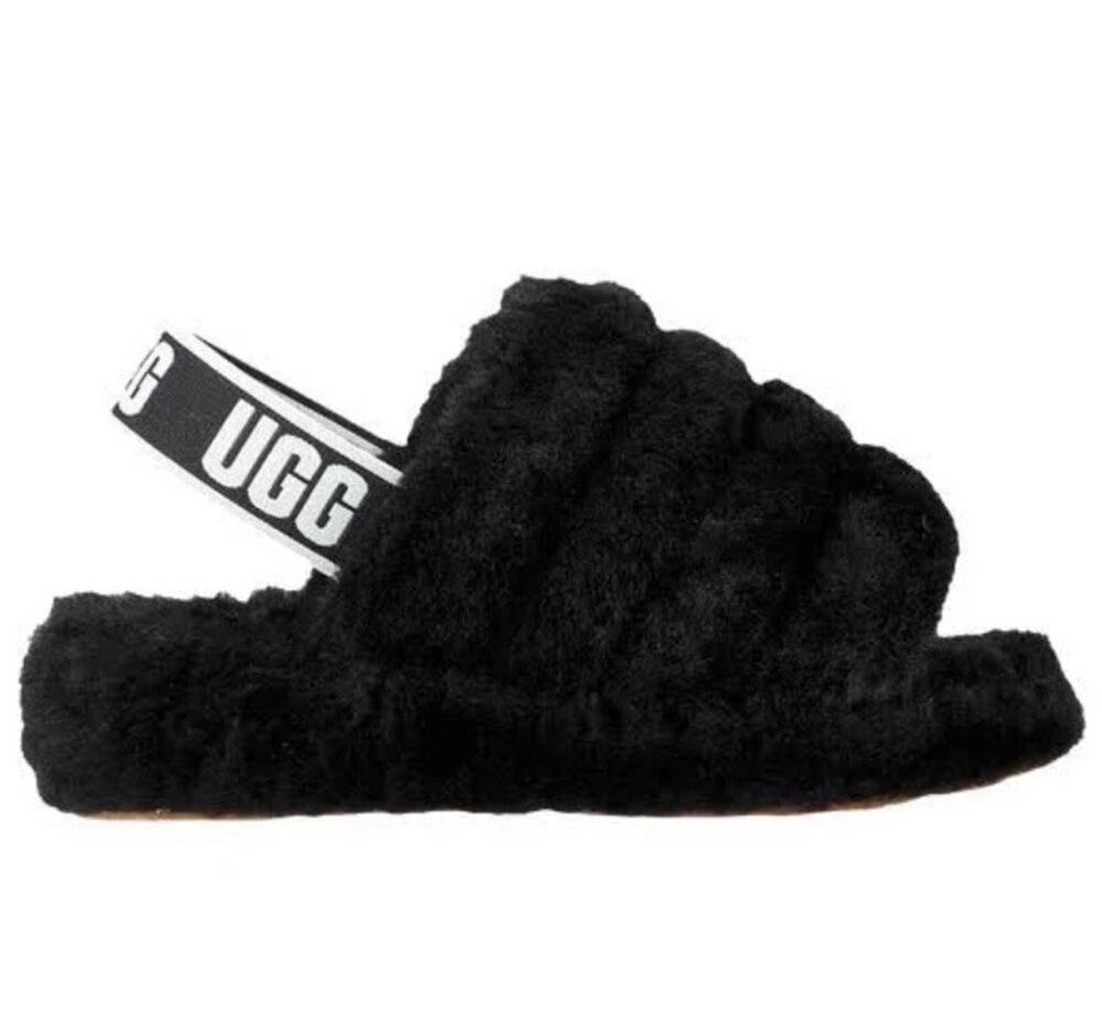 UGG FLUFF YEAH SLIDE Black Size 6 New With Box Sandal Shoe Australia Slides